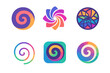 © Влада Яковенко - Psychedelic Emblem Icons. Psychedelic and trippy designs. Icon set. Set Logo of psychedelic: hypnotic spiral. harmonious logo variations of the same emblematic