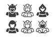 © Влада Яковенко - Iconic Video Game Logos. Video Game Characters. Icon set. Set Logo of Video Game Characters: Mecha Pilot. harmonious logo variations of the same emblematic