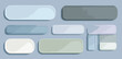© Dizzi - Colección de botones rectangulares redondeados en tonos pastel y grises para interfaz de usuario digital.