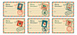 © Svetlana - A set of blank retro templates for personalized Christmas gift tags and stickers. Letter-style with a postage stamp and seal. Design 'from and to.' Vector illustration.