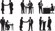 © MR JOKER - Silhouette business people in different working situations communication cooperation teamwork