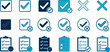 © Icon & Png King - Collection of checkmark and cross icons with clipboard variations for approval and rejection isolated on transparent background, Vector
