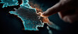 © Avelino - Hand touching digital map of france connecting data. Generated with ia