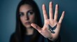 © Ирина Батюк - Woman's palm displays dove symbol signifying freedom and hope against human trafficking. Represents resilience and dignity, a plea for liberation and protection.