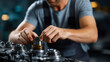 © Laura - Technician maintenance work, engine component focus, detailed service procedure, internal combustion repair, skilled professional activity, mechanical expertise display, faceless w
