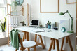 © Pixel-Shot - Interior of light office with workplace and shelving unit
