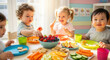 © BizPics - Delightful toddlers enjoy healthy snacks at a bright table, promoting wellness and joyful eating habits, perfect for family, health, and nutrition content.