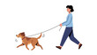 © Avra - Woman walking a happy dog on a leash outdoors