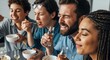 © Vladislav - Diverse group of friends tasting food and drinks together, showing a range of intense emotional reactions from pleasure to disgust during a fun social gathering at a table