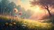 © Larisa - Sunlit meadow with colorful flowers and soft bokeh creating a tranquil atmosphere in nature