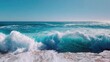 © Anastasiia - Turquoise ocean waves crash onto a sunny beach, white foam spraying as a large breaking wave rolls onto the sandy shore. Concept Turquoise ocean waves, Sunny beach scene, Breaking wave action