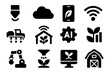 © Александр Михайлюк - Smart Farming Icons. Solid style icons of smart farming technology: IoT sensor, cloud computing icon, mobile farming app, wireless
