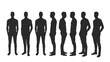 © Vibu design  gallery - Black male human body silhouettes standing in different frontal, side, and three-quarter views, useful for anatomical reference or graphic design. background removed