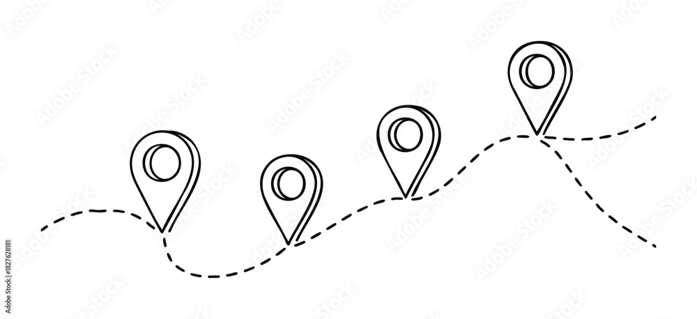 Map Line With Destination Journey plotted with map pin icons and a dashed route line, perfect for ...