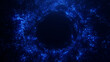 © Vooper - Blue digital particles forming a vortex ring with a futuristic high-tech look on a dark space background. Energetic circular movement with neon light effect and dynamic depth.