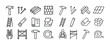 © Viacheslav - Construction tools and materials icons: hammer, ladder, roofing, scaffolding, measuring tape