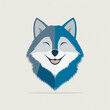 © FARDIN CREATIONS - Joyful blue wolf face illustration with closed eyes and wide smile