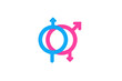 © kornc - a simple flat 2D icon of 'interlocking male and female symbols', representing heterosexuality, minimalist design, solid blue and pink colors, clean sharp lines, no shadows