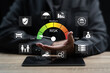 © NongAsimo - Risk assessment and management concept, Businessman Management, Low-Risk Strategy with Modern Analytics Technology, Financial Evaluation, Health, Insurance Protection, Digital Decision-Support Tools
