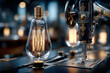 © YouraPechkin - Vintage sewing machine with decorative light bulb in a cozy workshop at dusk