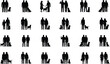 © Jahangir - Silhouettes of People and Dogs in Various Poses on a White Background family couple