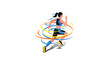 © Santiago - Dynamic female runner in motion with colorful swirls on white background