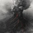 © Ambient Sanctuary - Watercolor Planetary Landscape of Ash Mountains Rising From a Sea of Black Volcanic Mist