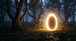 © PhotoArtHub - Glowing portal in a dark forest, sparkling light, representing a gateway, entrance, passage, or magic, adventure and exploration concept