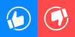 © Chelpanoff - Like and dislike banner. Contrast circular buttons in blue and red for approval and rejection vector. Social feedback sign for ratings and user interactions symbol. Clean voting concept pictogram.