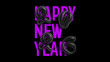 © brajianni - Horizontal poster. Purple lilac violet text Happy New Year, 3D liquid figure 2026, dark volumetric numbers 2, 0, 6 on black background. Concept of Merry Christmas gift, winter holiday. Bold font
