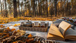 © Nabila - Cozy autumn picnic in a forest setting with a book and tea, perfect for relaxation and enjoying nature's beauty