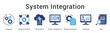 © gibranicon - System integration banner web icon connects modules with cloud backup configuration workflow automation and audit features.