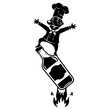 © Ramesh Design - Chef Mascot Riding Hot Sauce Rocket Bottle with Fire and Flame