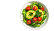 © Crazy Xyz - Fresh healthy vegetarian food, tomato and cucumber salad with lettuce on a white plate.