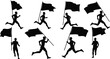 © SHAHARIAR - Running Silhouettes Holding Flags in Motion, Depicting Protest, Rally, Celebration, Unity, and Dynamic Human Movement in Graphic Formation