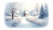 © PNG_bun - Winter wonderland landscape snow scene church trees peaceful serene tranquil white blue christmas holiday art