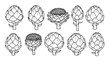 © iconworld - Artichoke illustrations in a clean line drawing style on a white background