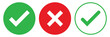 © Adobe boss - Right and wrong vector icon set rounded color black outline, flat rounded check mark, cross, x mark, circle shape thin line tick mark symbol. Approval and rejection signs isolated on white background