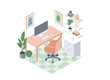 © Velar - An isometric illustration of a creative modern workplace with a table and a designer computer