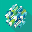 © Khan - Geometric Arrows Pointing Upward in a Cluster on Teal Background direction growth
