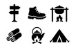 © 123levit - Silhouette icons of outdoor camping equipment for hiking and adventure activities