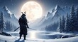 © MDRifat - Samurai warrior overlooks snowy mountain lake under a full moon