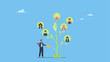 © Saklarboy - Businessman HR watering growing tree with employees. Career growth, HR human resources or organization, people management, career development strategy, employee skill or hiring, recruitment.