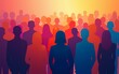 © Joseph - abstract digital illustration large group people standing together crowded vibrant colors colorful red blue orange purple dynamic background social gathering united stress collaboration. High quality