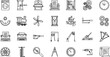 © vectorcorp - Vintage Machines  Tools: Linear Icon Set of Inventions, Engineering Devices  Science Equipment