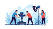 © Bertram - Film crew working on a movie set with professional camera equipment and lighting for a video production concept illustration.