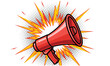 © Robail - Red Megaphone with Pop Art Burst. Loudspeaker or Bullhorn for Announcement, Marketing, Advertisement, and Communication in Comic Style.