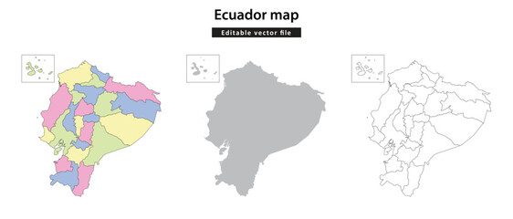  Ecuador map vector illustration showing political divisions and outline variations.