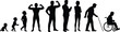 © Arman World - Human Life Cycle Silhouette Black Vector Evolution Set Isolated from Baby to Old Age Disability Aging Physical Strength Retirement