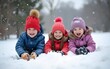 © David - Joyful Children Playing in Snow During Winter Day at Local Park. High quality